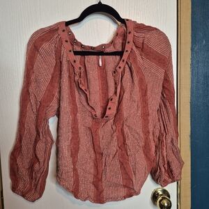 715🦃🎄  Free People Big V Neck Long Sleeve Top Blouse Pullover Stripes